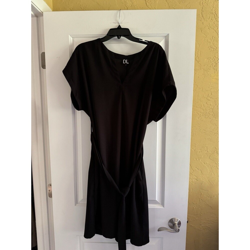 DL‎ Black Dress Short Sleeve Pockets Belted Knee-Length Women’s Size Large LBD